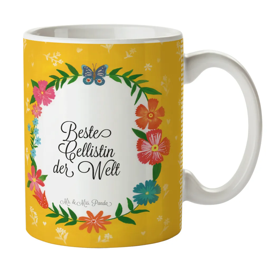 Mr. & Mrs. Panda Tasse Cellistin - Geschenk, Abschied, Tee, Becher, Beruf, Berufsausbildung, Kaffeetasse, Büro, Frühstück, Kaffeebecher